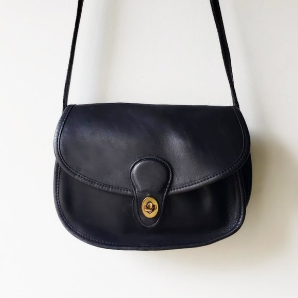Coach Handbags - Vintage Coach Black Leather Saddle Bag